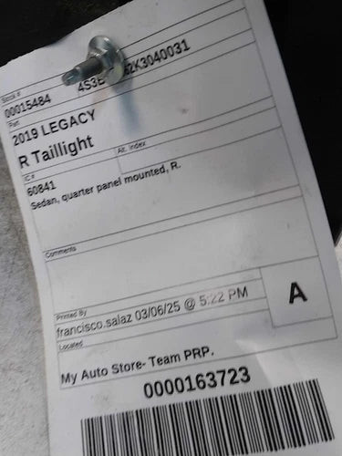 2019 Subaru Legacy Sedan Quarter Panel Moun Used OEM Right Tail Light Assembly used OEM tail light assembly