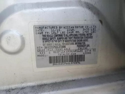 2016 Nissan Versa Quarter Panel Mounted Htb Used OEM Right Tail Light Assembly used OEM tail light assembly