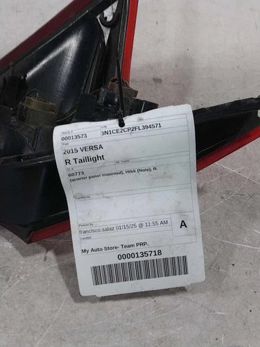 2015 Nissan Versa Quarter Panel Mounted Htb Used OEM Right Tail Light Assembly used OEM tail light assembly