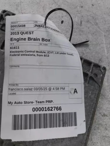2013 Nissan Quest Electronic Control Modu Used OEM Engine Control Module (ecm) used OEM engine control module