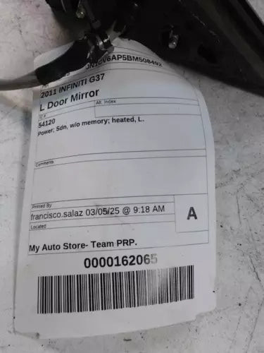 2011 Infiniti G37 Power Sdn W/O Memory Heat Used OEM Left Door Mirror used OEM door mirror