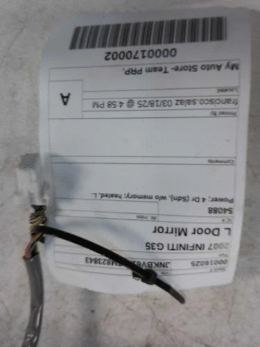 2007 Infiniti G35 Power 4 Dr Sdn W/O Memory Used OEM Left Door Mirror used OEM door mirror