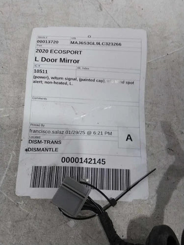 2020 Ford Ecosport Power W/Turn Signal Painted Cap W Used OEM Left Door Mirror used OEM door mirror