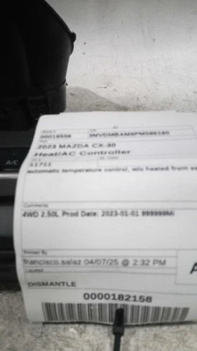 2023 Mazda Cx-30 Automatic Temperature Cont Used OEM A/C Selector Switch used OEM A/C climate control module