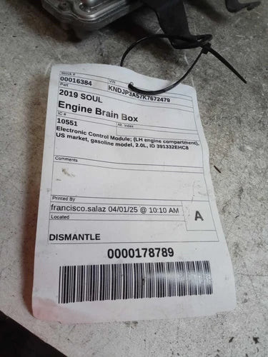 2019 Kia Soul Electronic Control Module L Used OEM Engine Control Module (ecm) used OEM engine control module