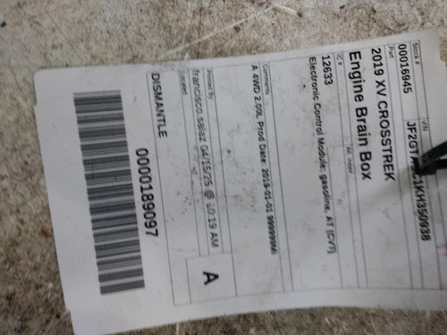 2019 Subaru Xv Crosstrek Electronic Contr Used OEM Engine Control Module (ecm) used OEM engine control module