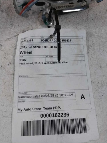 2012 Jeep Grand Cherokee Road 20X8 5 Spoke Painted Silver Used OEM Wheel used OEM wheel