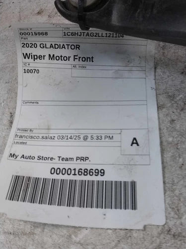 2020 Jeep Gladiator Lhd VIN X 6TH Digit Jl Bod Used OEM Windshield Wiper Motor used OEM wiper motor