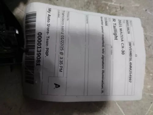2021 Mazda Cx-30 Quarter Panel Mounte Used OEM Right Tail Light Assembly used OEM tail light assembly