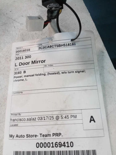 2011 Chrysler 300 Power Manual Folding Heated W/O Tu Used OEM Left Door Mirror used OEM door mirror