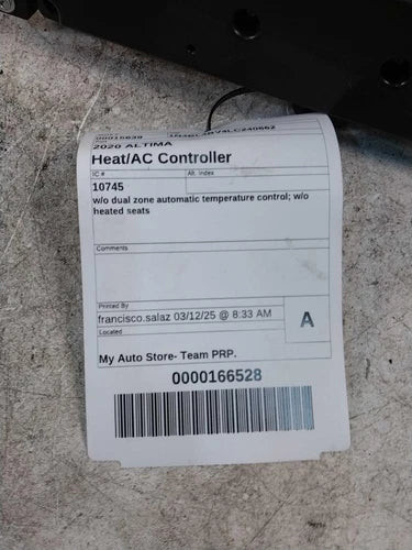 2020 Nissan Altima W/O Dual Zone Automatic Temper Used OEM A/C Selector Switch used OEM A/C climate control module
