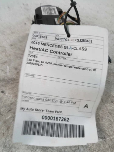 2016 Mercedes-Benz Mercedes Gla-Class 156 Type Gl Used OEM A/C Selector Switch used OEM A/C climate control module