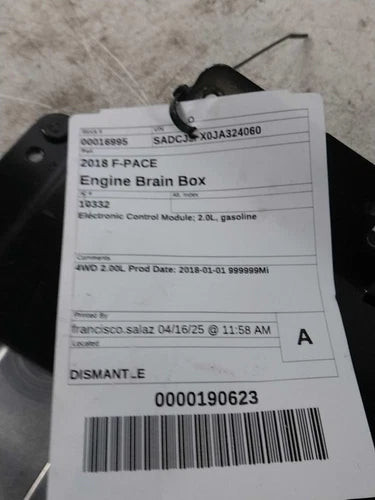 2018 Jaguar F-Pace Electronic Control Mod Used OEM Engine Control Module (ecm) used OEM engine control module