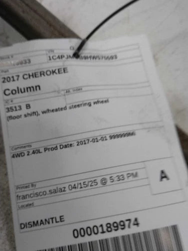 2017 Jeep Cherokee Floor Shift 4X4 W/Heated Steering Used OEM Steering Column used OEM steering column