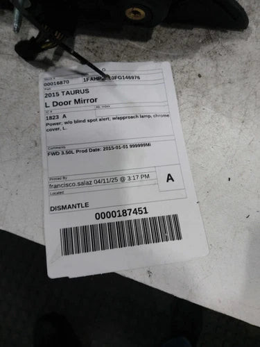 2015 Ford Taurus Power W/O Blind Spot Alert W/Puddle Used OEM Left Door Mirror used OEM door mirror