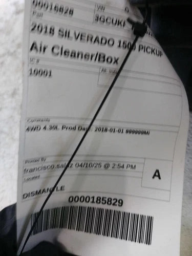 2018 Chevrolet Silverado 1500 Pickup Used OEM Air Cleaner Assembly used OEM air cleaner assembly