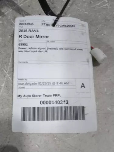 2016 Toyota Rav4 Power w/turn signal heated w/o sur Used OEM door mirror used OEM door mirror