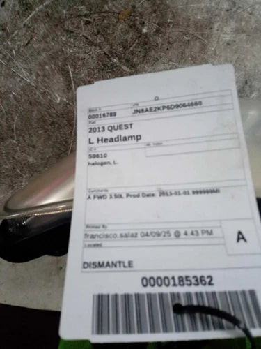 2013 Nissan Quest halogen Left Used OEM headlight used OEM headlight