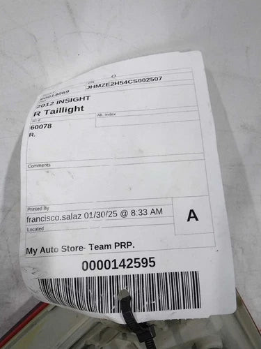 2012 Honda Insight Right Used OEM tail light used OEM tail light