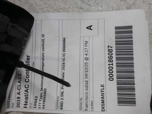 2019 Mercedes-Benz A-class 177 Type automatic tem Used OEM A/C climate control module used OEM A/C climate control module