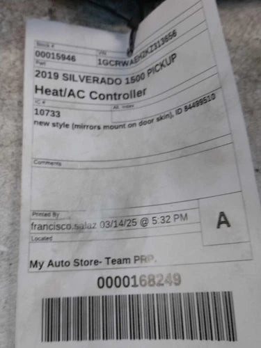 2019 Chevrolet Silverado 1500 pickup new style mi Used OEM A/C climate control module used OEM A/C climate control module