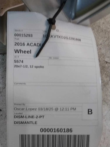 2016 GMC Acadia 20x7-1/2 12 spoke Used OEM wheel used OEM wheel