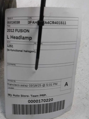 2012 Ford Fusion Left Headlight Assembly OEM Used Scratches on Lens used OEM headlight