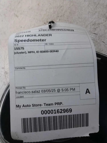2022 Toyota Highlander cluster MPH ID 83800-0ER40 G Used OEM instrument cluster used OEM instrument cluster