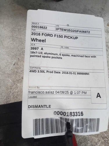 2016 Ford f150 pickup 18x7-1/2 aluminum 6 spoke machined f Used OEM wheel used OEM wheel