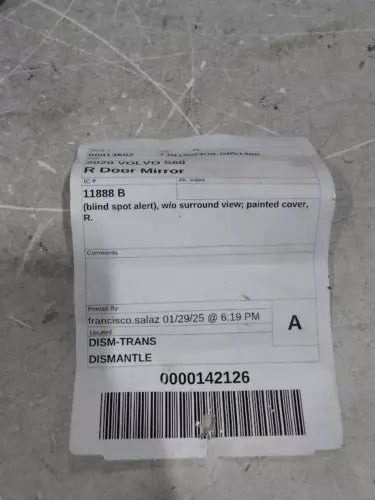 2020 Volvo s60 blind spot alert w/o surround Used OEM door mirror used OEM door mirror