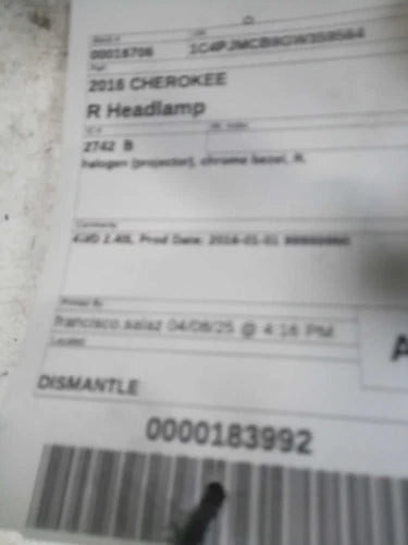 2016 Jeep Cherokee halogen projector chrome Used OEM headlight used OEM headlight