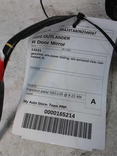 2022 Mitsubishi Outlander gasoline w/o power foldin Used OEM door mirror used OEM door mirror