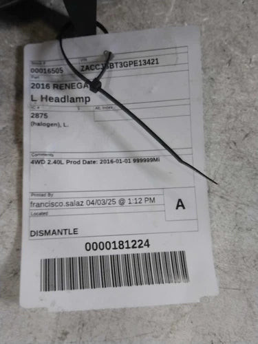 2016 Jeep Renegade halogen Left Used OEM headlight used OEM headlight