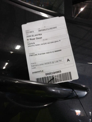 2020 Hyundai Elantra Right Rear Door Grey Used OEM 4DR Sedan used OEM complete door assembly