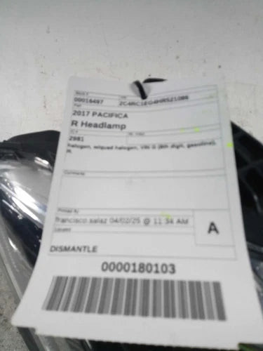 2017 Chrysler Pacifica Headlight Assembly OEM Grey Right Used 6 Mo Warranty used OEM headlight