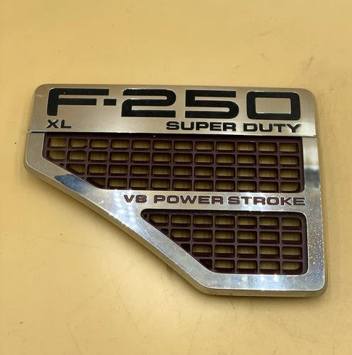 Ford F-250 Super Duty Power Stroke Left Fender Emblem Badge W/Vents Chrome 08-10 used OEM fender