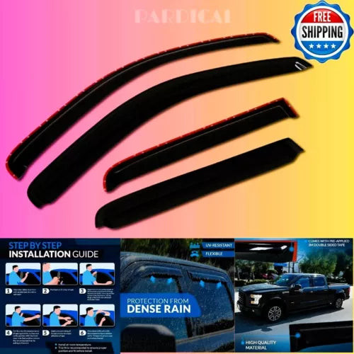 In-Channel 2.0Mm Window Visor Deflector Rain Guard Dark Smoke, 4 Pcs Set 2014-20 used OEM sun visor