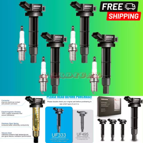 Set of 4 Ignition Coil Pack UF333 & Iridium Spark Plugs 7092 BKR6EGP Toyota used OEM used OEM auto part