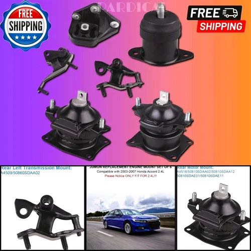 6Pcs Engine Motor Mount Transmission Mount Honda Accord 2.4L 2003-2007 Auto Tran used OEM engine assembly