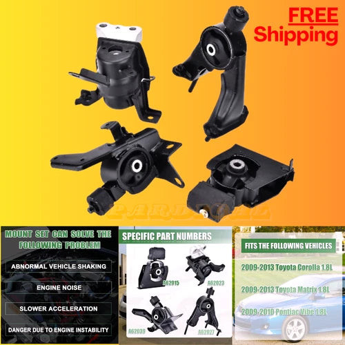 Engine Motor Mount Kits Compatible with Corolla Matrix 1.8L 2009-2013 Pontiac Vi used OEM engine assembly
