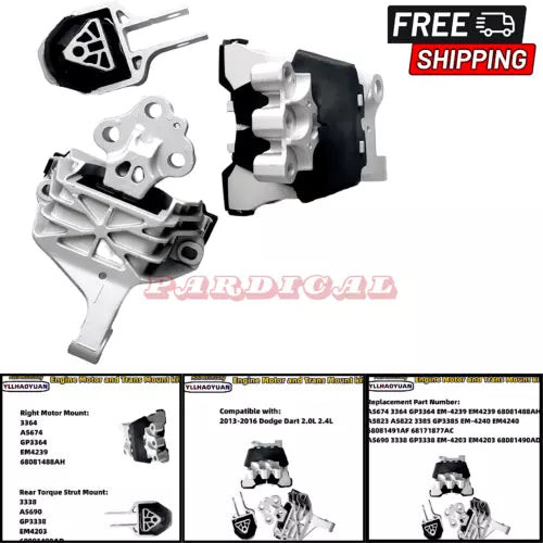 Engine Motor Mount Set 3Pcs Fits for 2013 2014 2015 2016 Dodge Dart 2.0L 2.4L used OEM engine assembly