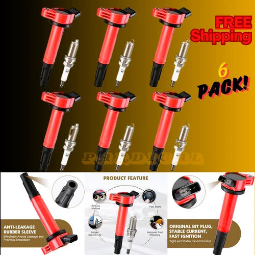 6 Pack UF487 Ignition Coils and Iridium Spark Plugs Coil Pack Kits Compatible wi used OEM ABS pump and module