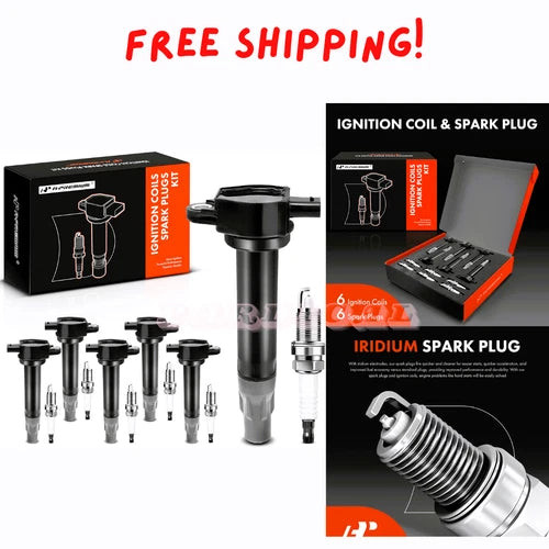 Set of 6 (Black) Ignition Coil Pack Iridium Spark Plug Compatible with Chrysler used OEM tail light