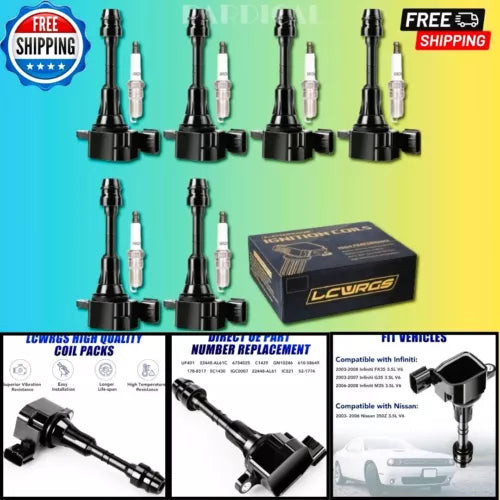 Set of 6 Ignition Coil Pack and Spark Plugs Fits for Infiniti FX35 G35 M35 Nissa used OEM used OEM auto part