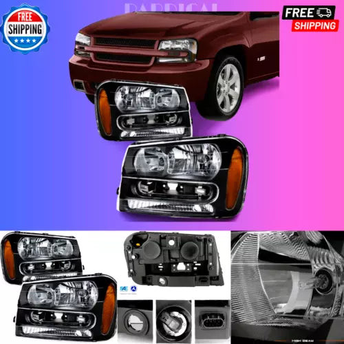 2002-2009 Chevy Trailblazer Black OE Replacement Headlights Driver/Passenger Hea used OEM climate control