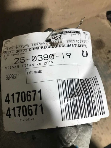 2019 Nissan Titan XD 5.6L Used OEM AC Compressor