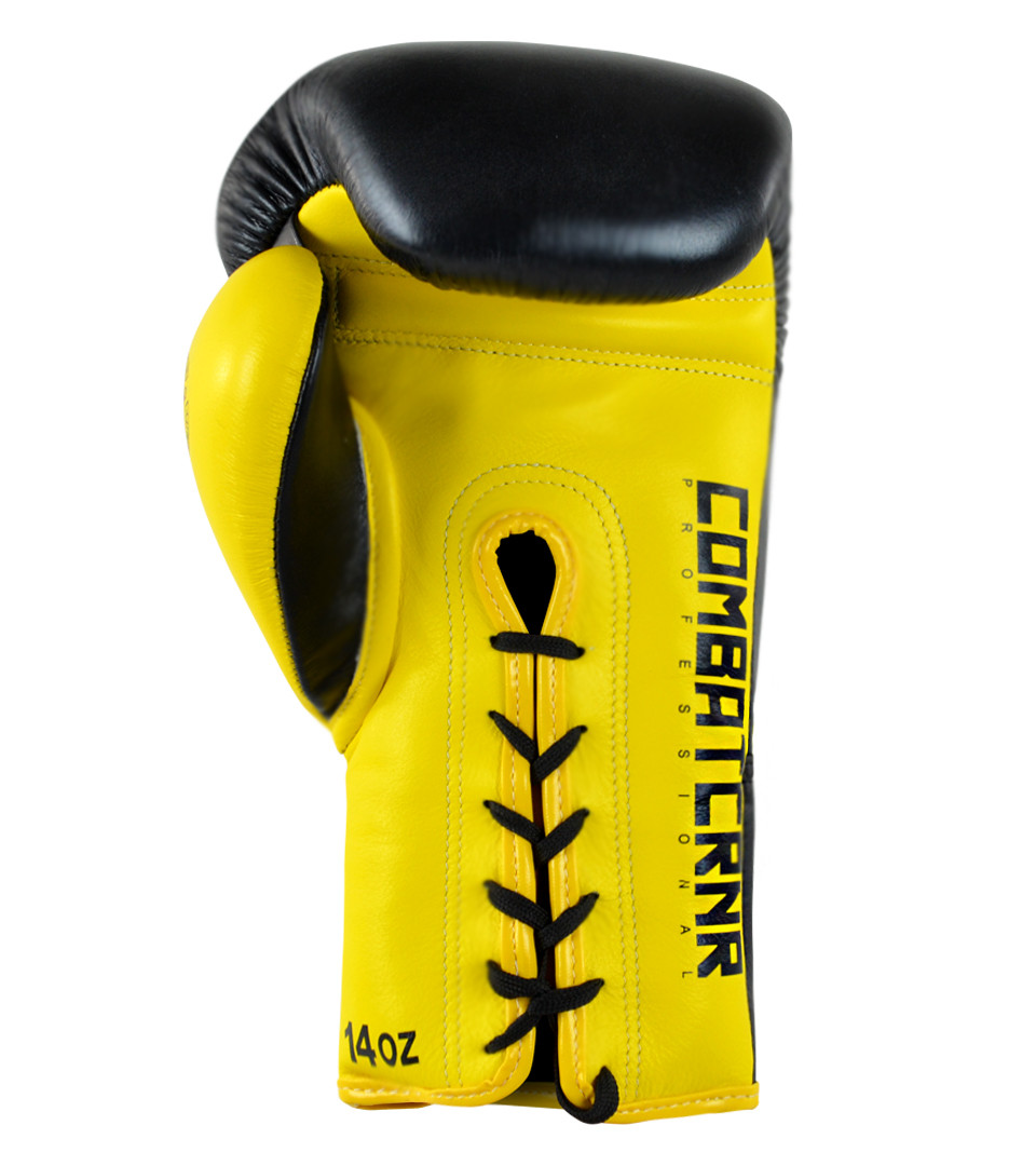 Yellow Lace Up Boxing Gloves Competition HMIT Boxing Gloves Combat