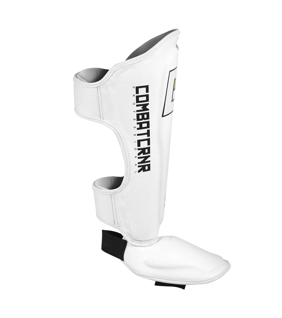 White Muay Thai Shin Guards Kick Boxing & MMA Combat Corner