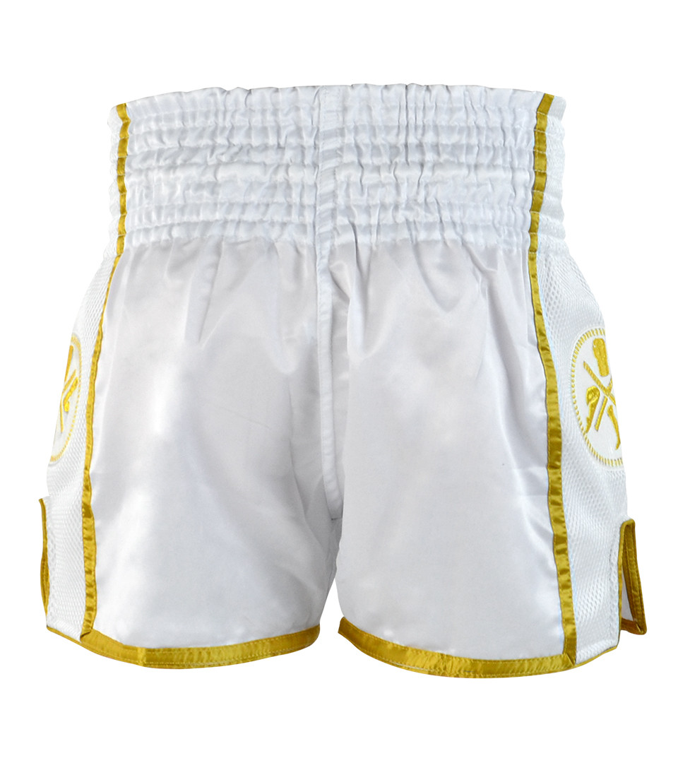 White/Gold CRNR Muay Thai Shorts Combat Corner