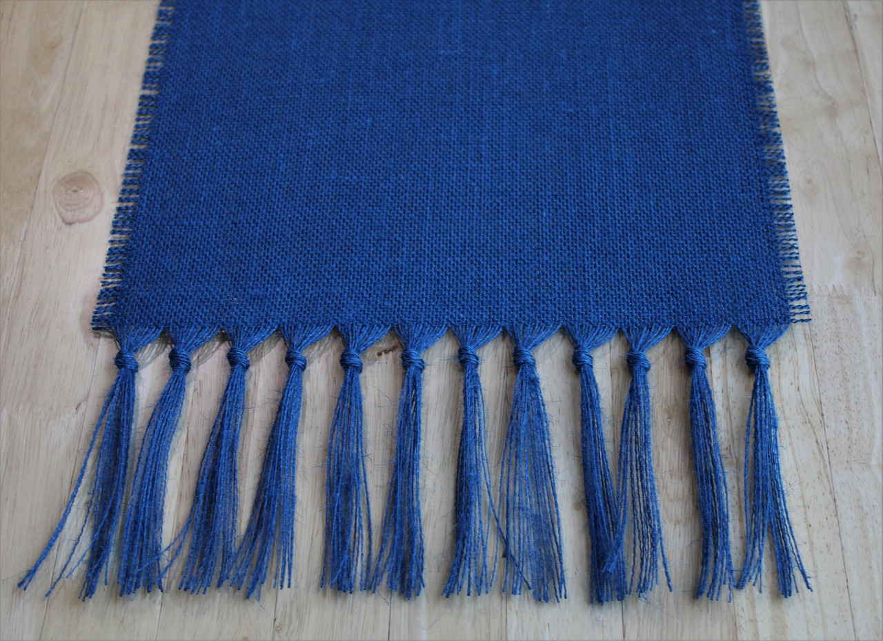 blue burlap table runner